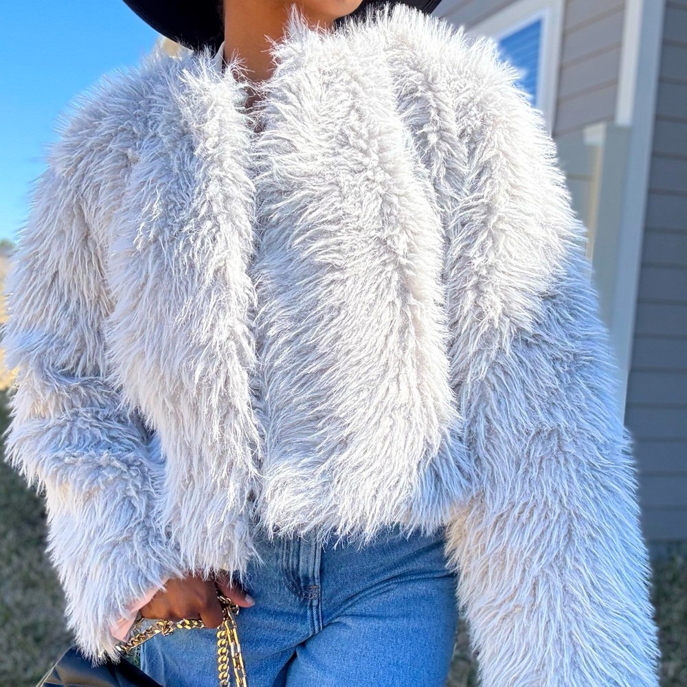 Commense Grey Faux Fur Jacket